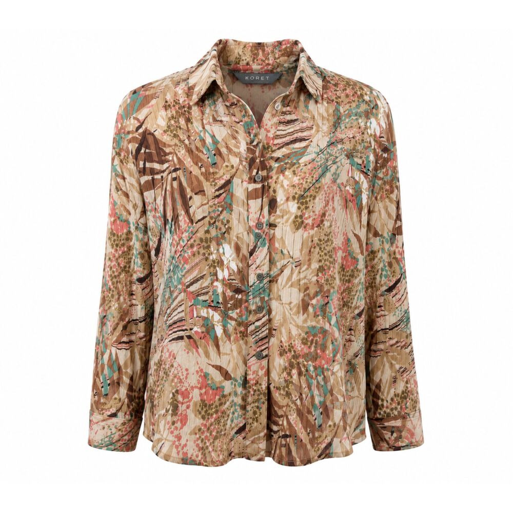 Koret 2 Piece Crinkle Blouse Tank Set Women's Size 16 Tropical Print